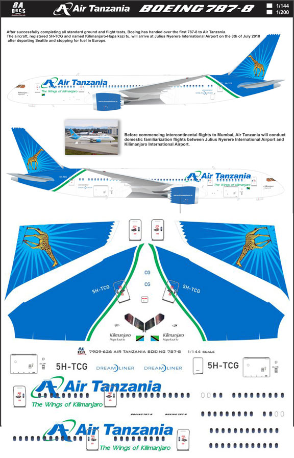 8A-626-Air-Tanzania-Boeing-787-8-Instructions-and-Decal-812-W